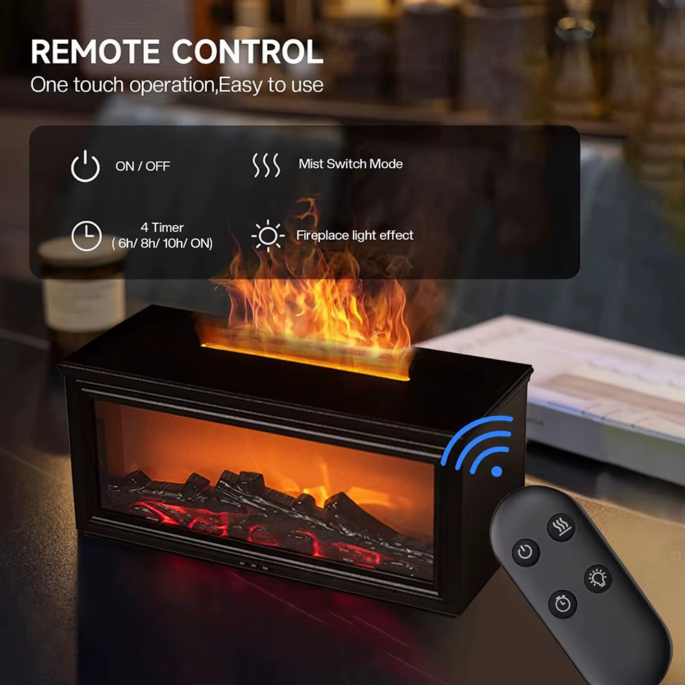 Eseential Oil Diffuser, Fireplace Flame Oil Diffuser - Aromatherapy Aroma Humidifier, Upgrade 7 Flame Colors Noiseless 280Ml